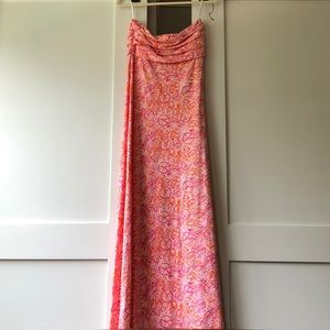 Lily Pulitzer orange and pink strapless dress